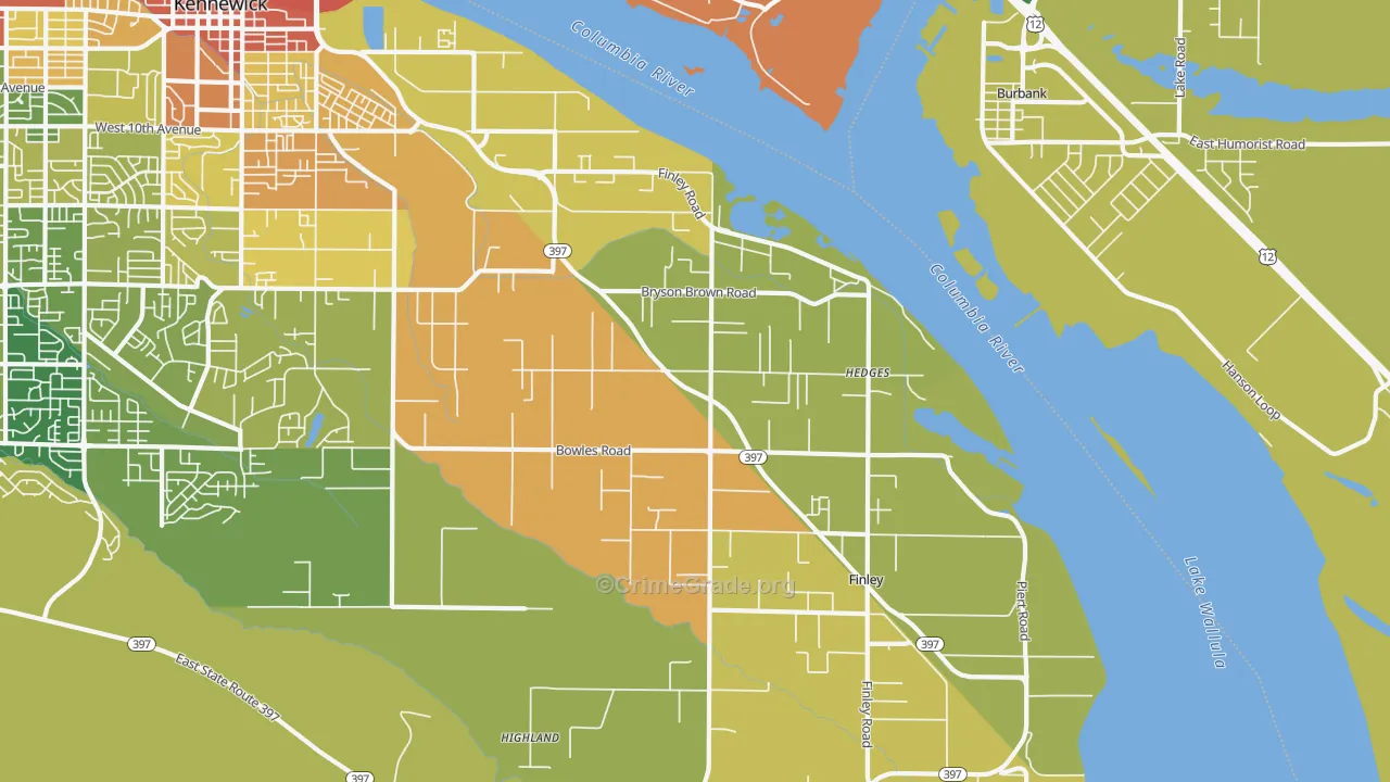 Finley, WA Map of Burglary Rates