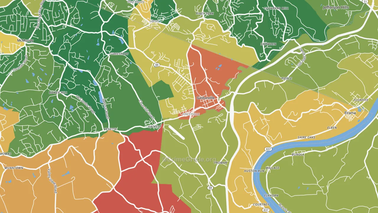 Finleyville, PA Map of Burglary Rates