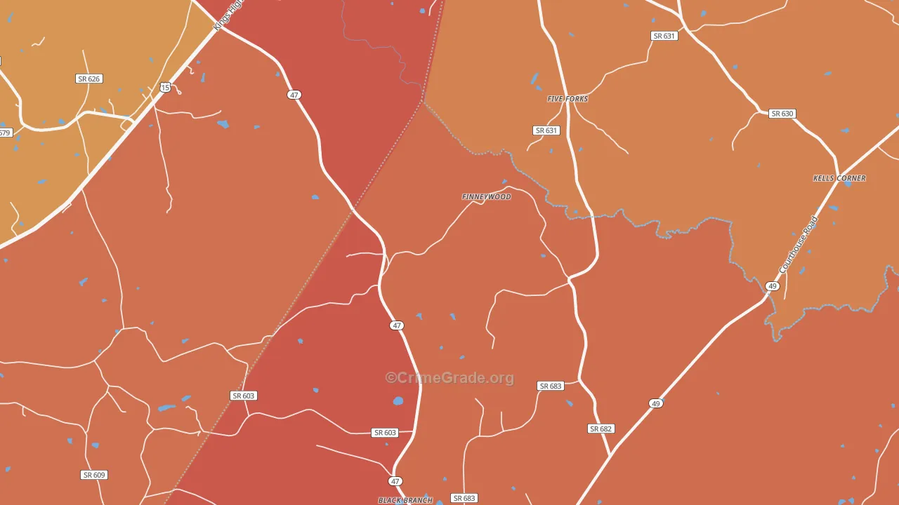 Finneywood, VA Map of Burglary Rates