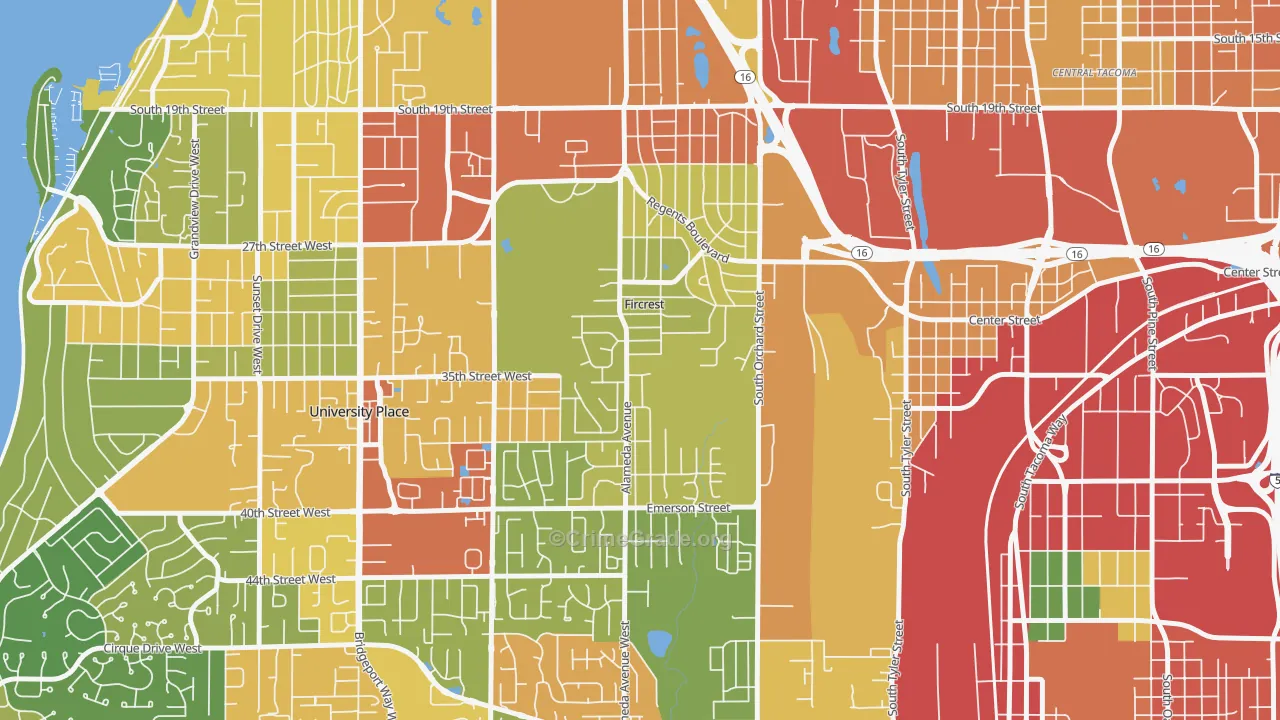 Fircrest, WA Map of Burglary Rates