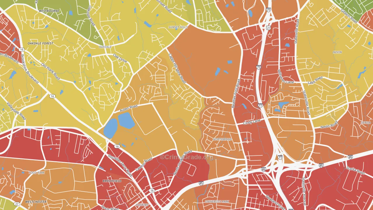 Firestone-Garden Park, Charlotte, NC Map of Burglary Rates