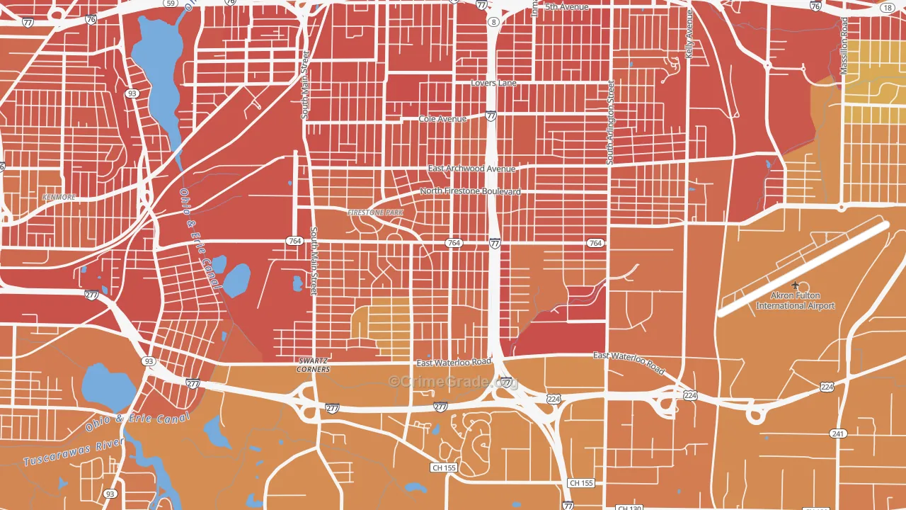 Firestone Park, Akron, OH Map of Burglary Rates