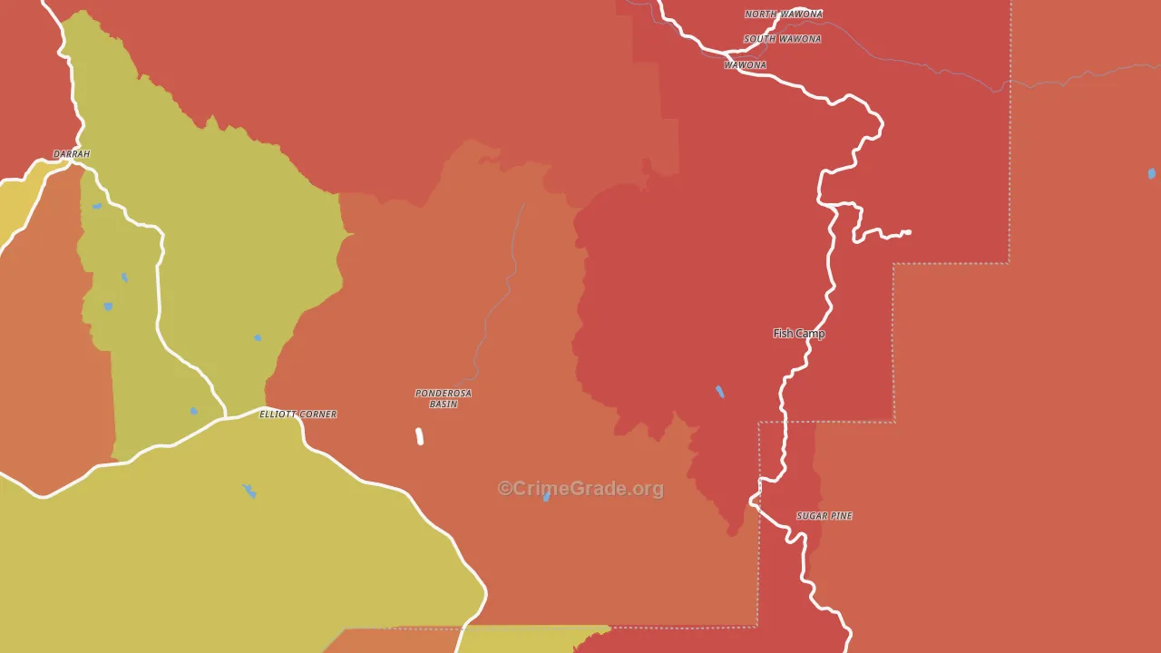 Fish Camp, CA Map of Burglary Rates