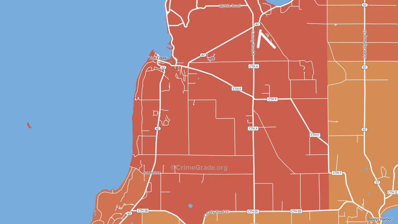 Fish Creek, WI Map of Burglary Rates