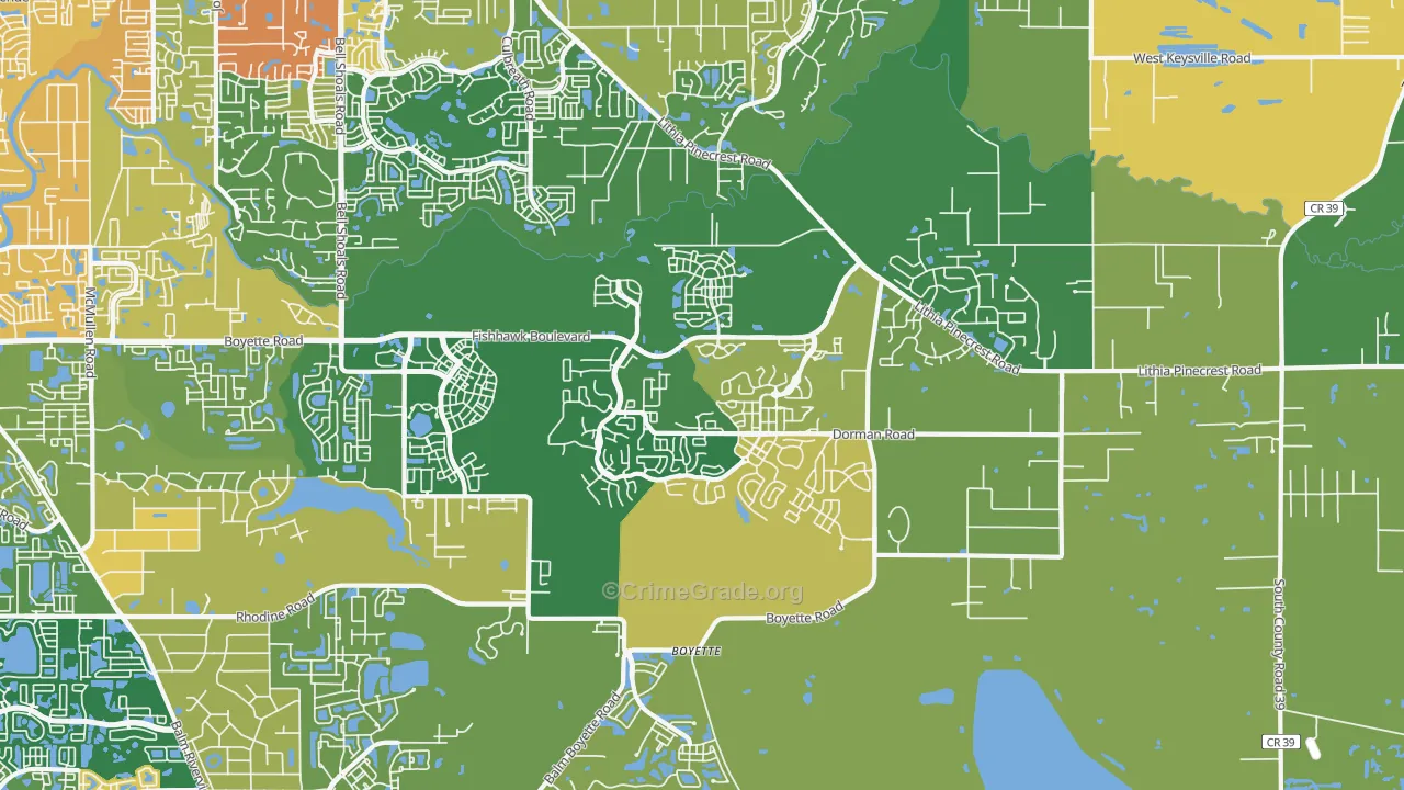Fish Hawk, FL Map of Burglary Rates