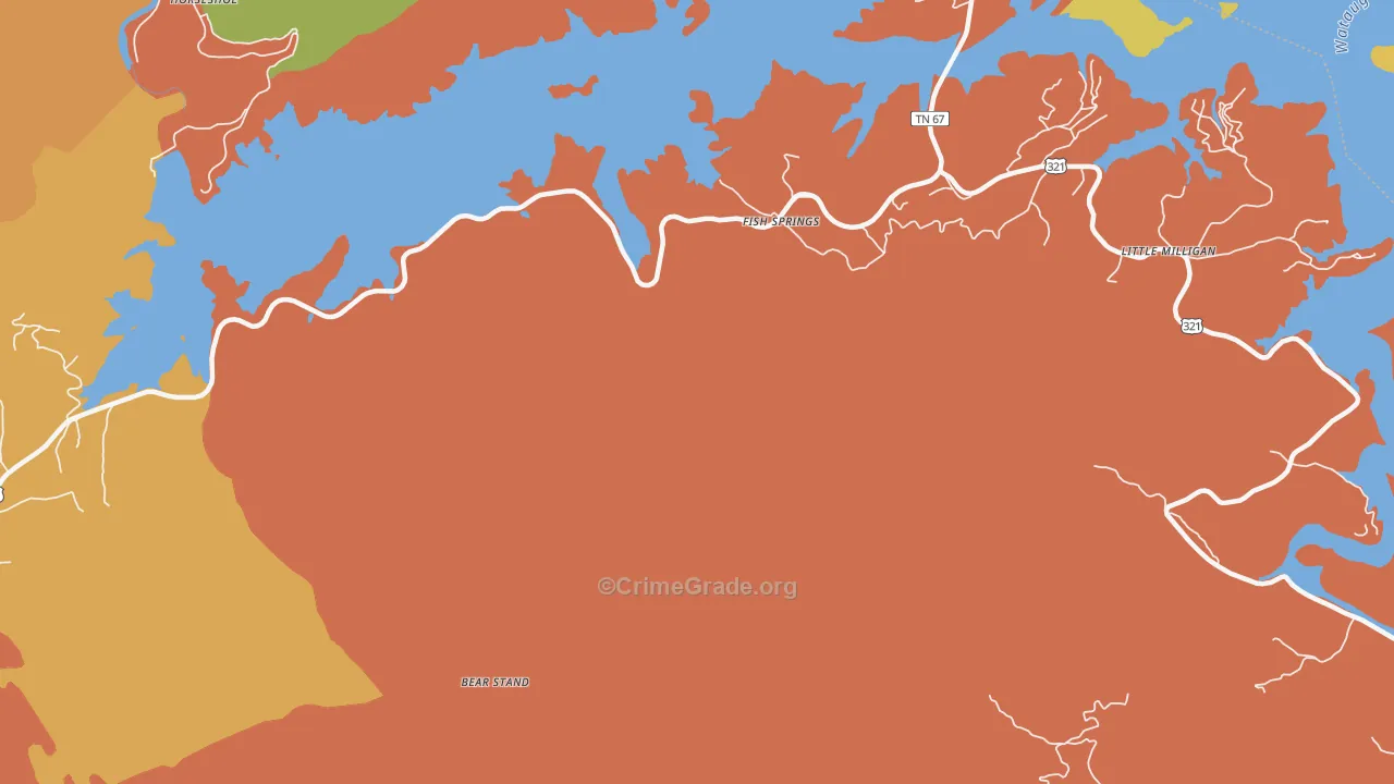 Fish Springs, TN Map of Burglary Rates