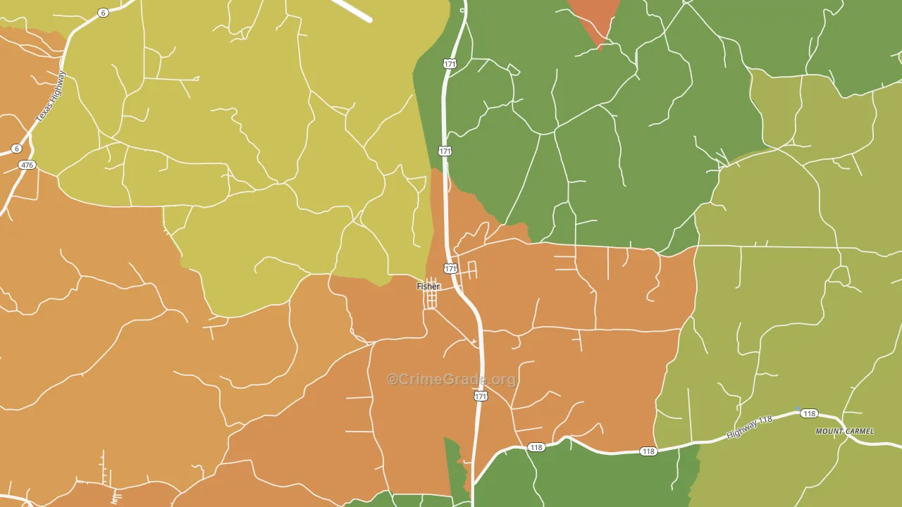 Fisher, LA Map of Burglary Rates