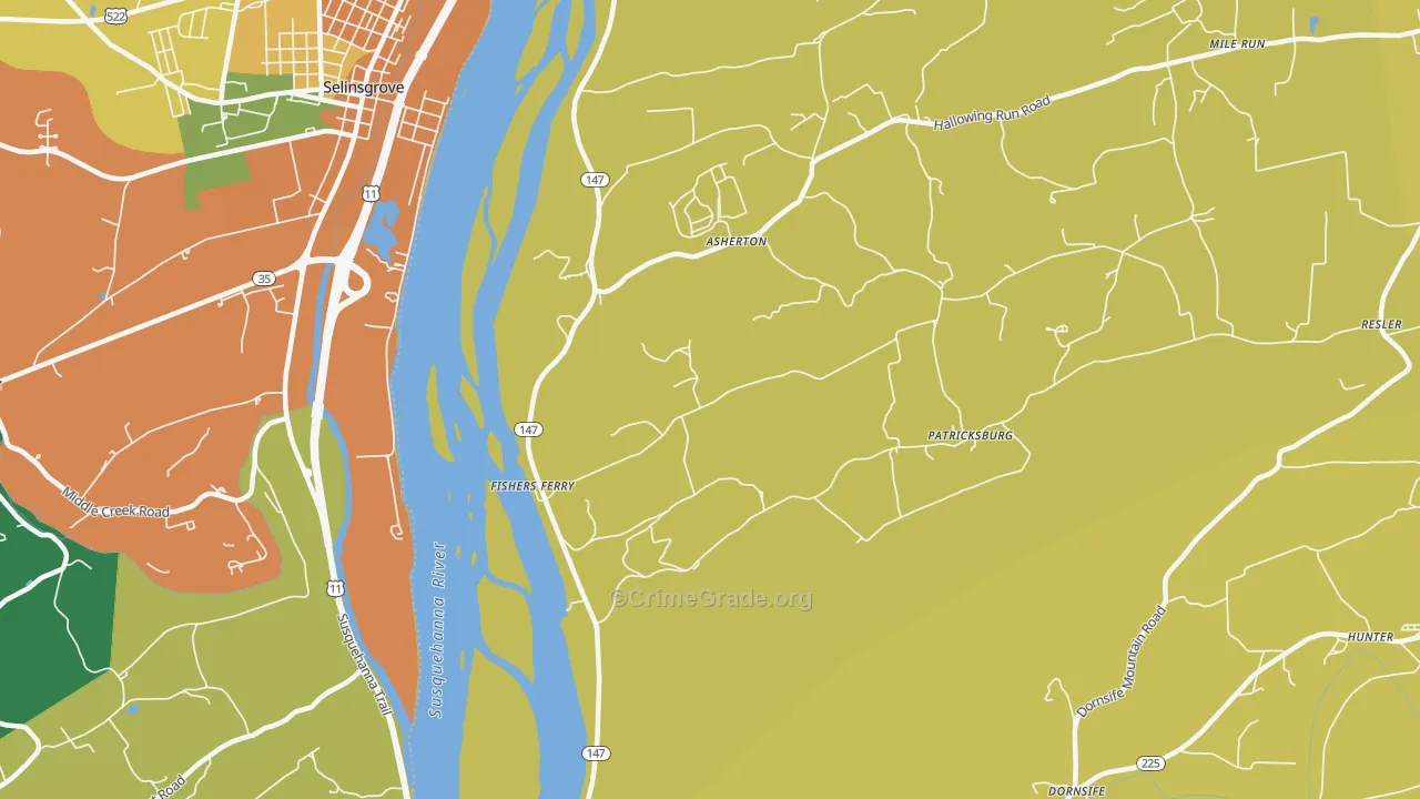 Fishers Ferry, PA Map of Burglary Rates