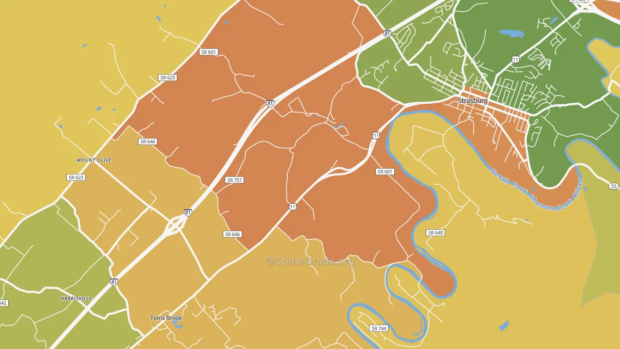 Fishers Hill, VA Map of Burglary Rates