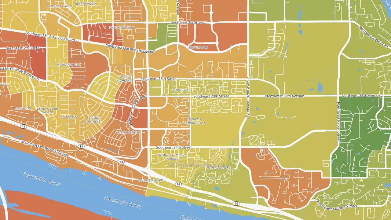 Fishers Landing East, Vancouver, WA Map of Burglary Rates