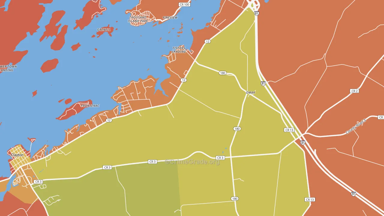 Fishers Landing, NY Map of Burglary Rates