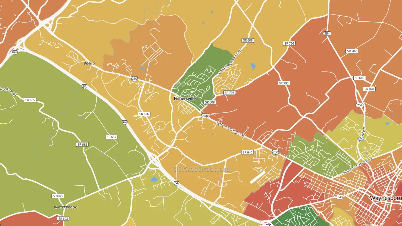 Fishersville, VA Map of Burglary Rates