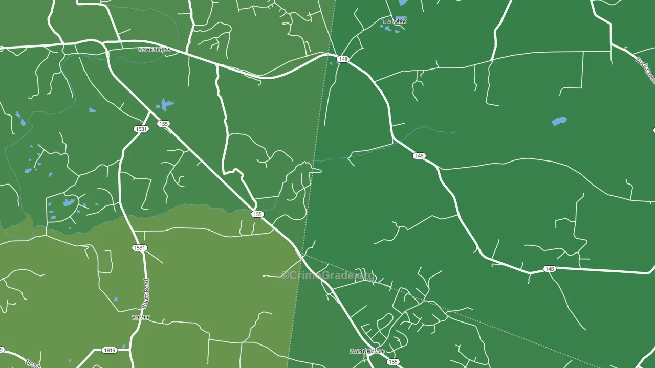 Fisherville, KY Map of Burglary Rates