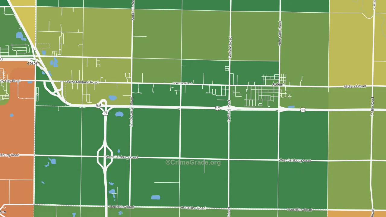 Fisherville, MI Map of Burglary Rates