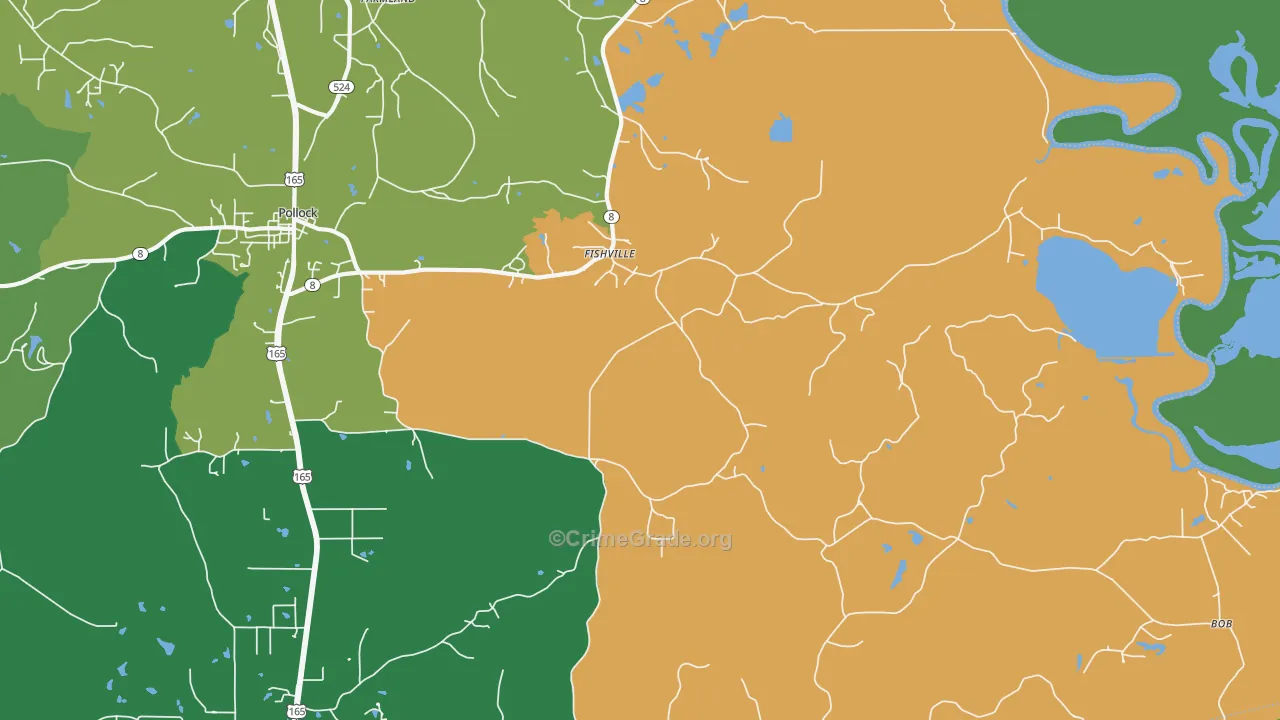 Fishville, LA Map of Burglary Rates