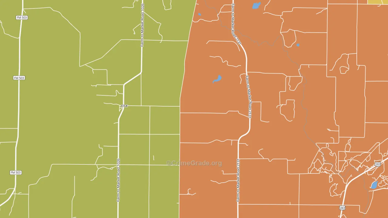 Fisk, TX Map of Burglary Rates