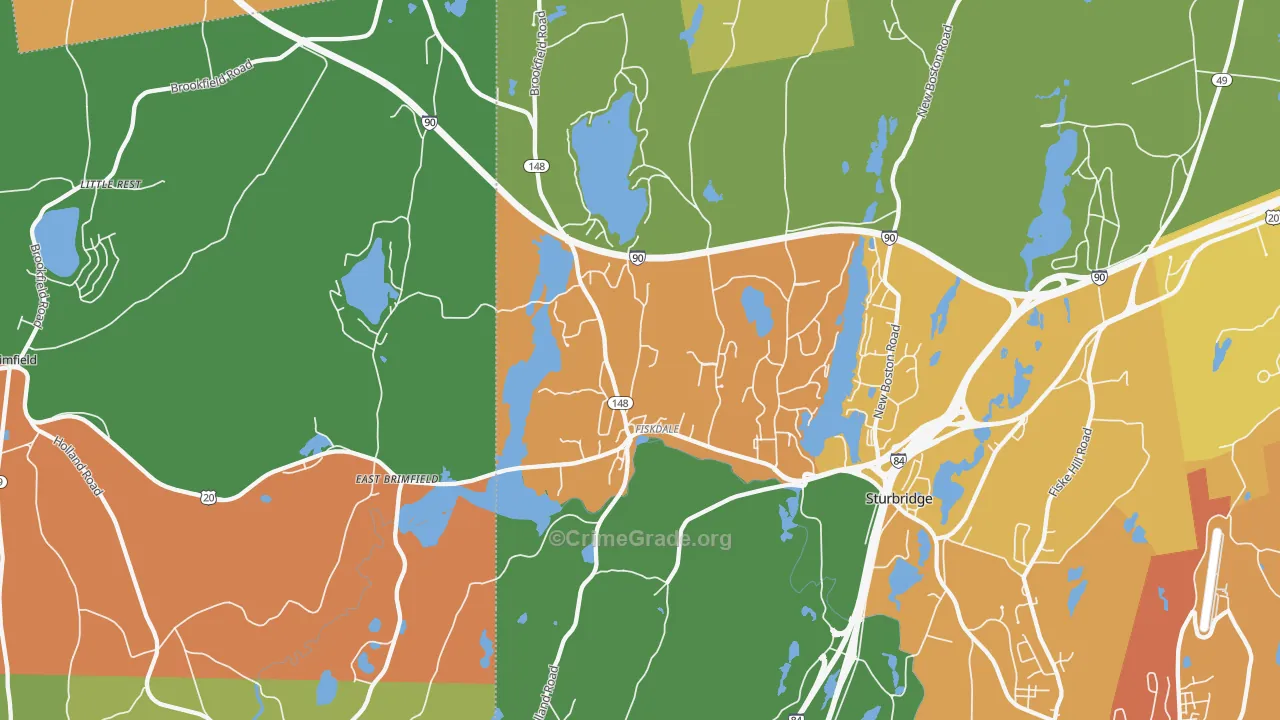 Fiskdale, MA Map of Burglary Rates