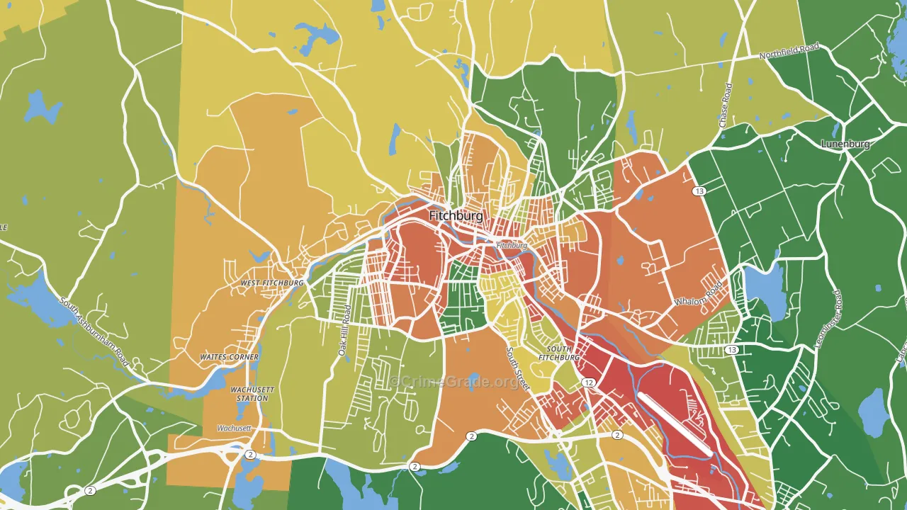 Fitchburg, MA Map of Burglary Rates