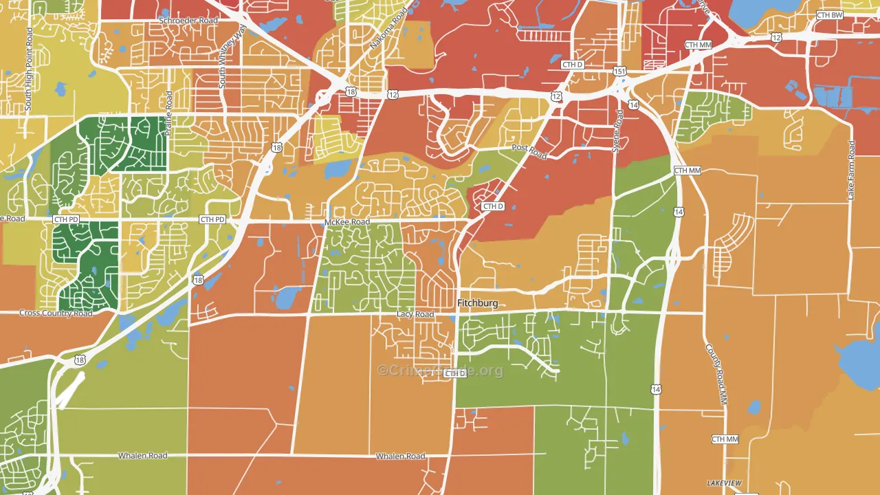 Fitchburg, WI Map of Burglary Rates