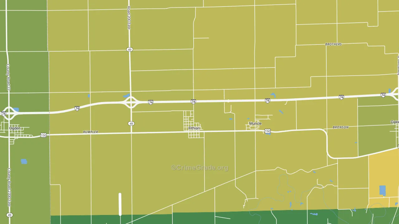Fithian, IL Map of Burglary Rates