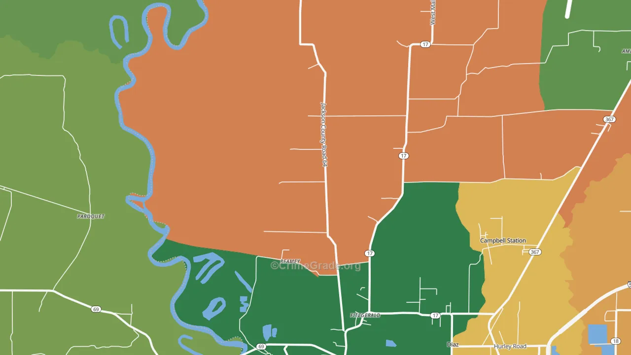 Fitzgerald, AR Map of Burglary Rates