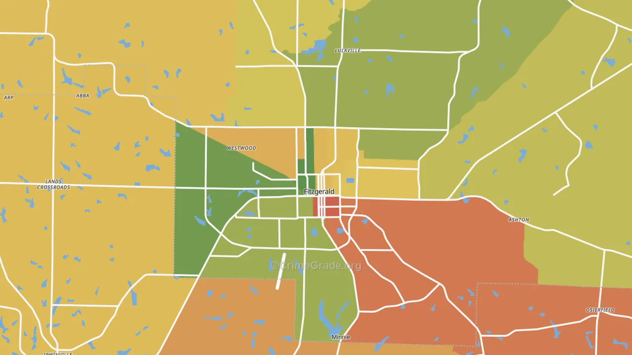 Fitzgerald, GA Map of Burglary Rates