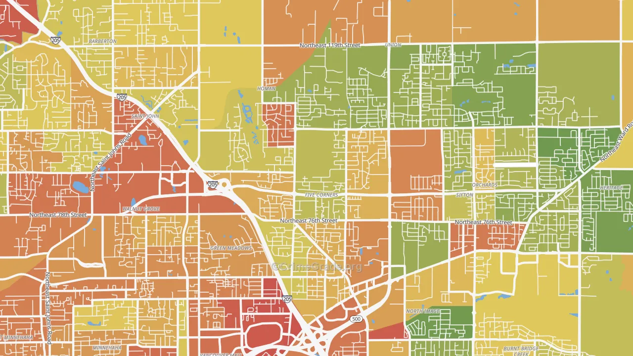 Five Corners, WA Map of Burglary Rates