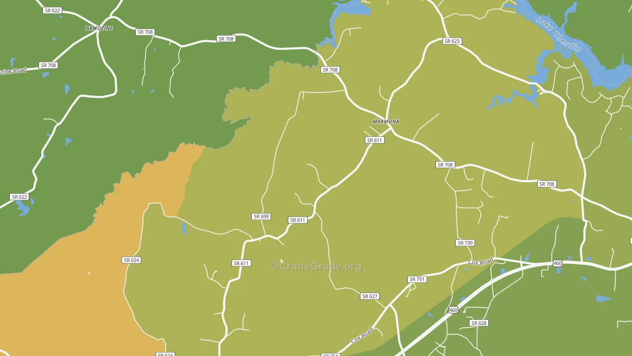 Five Forks, VA Map of Burglary Rates