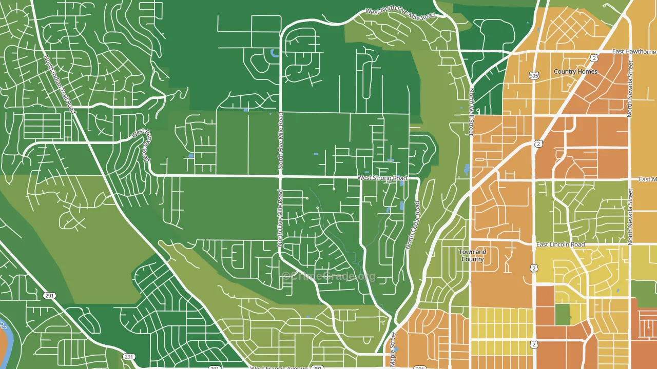 Five Mile Prairie, Spokane, WA Map of Burglary Rates
