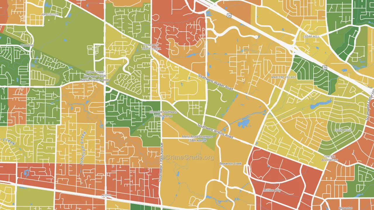 Five Oaks, Beaverton, OR Map of Burglary Rates
