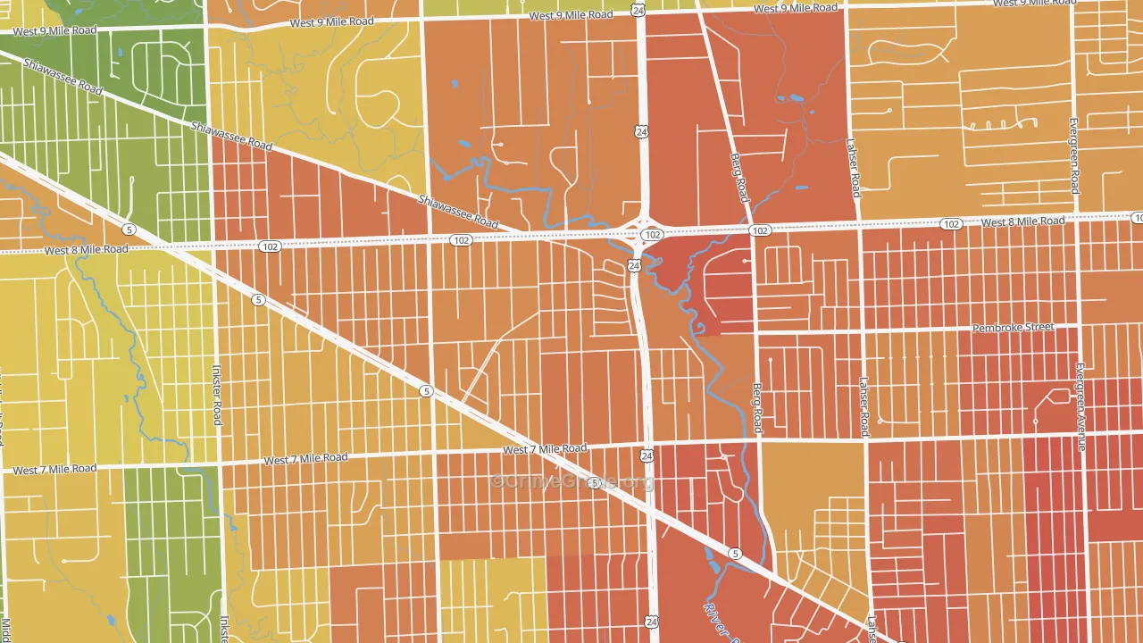 Five Points, Detroit, MI Map of Burglary Rates