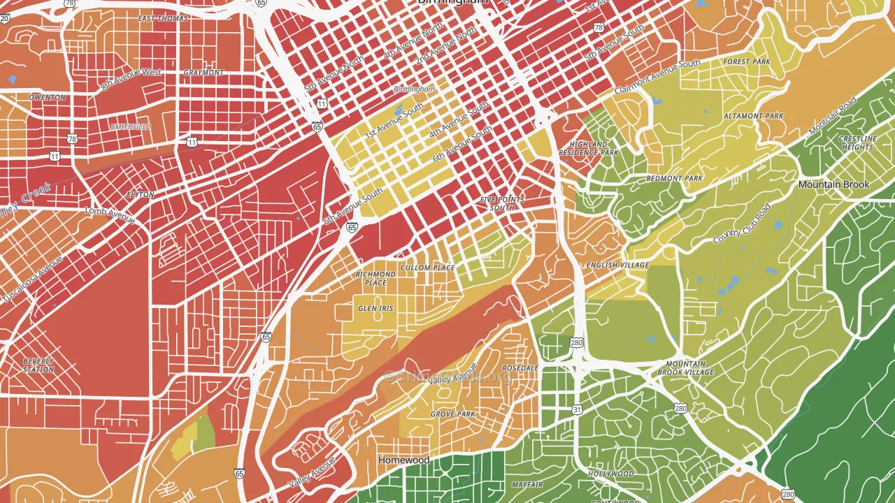 Five Points South, Birmingham, AL Map of Burglary Rates