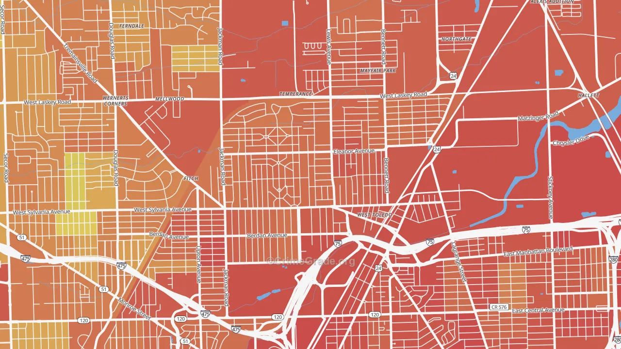 Five Points, Toledo, OH Map of Burglary Rates