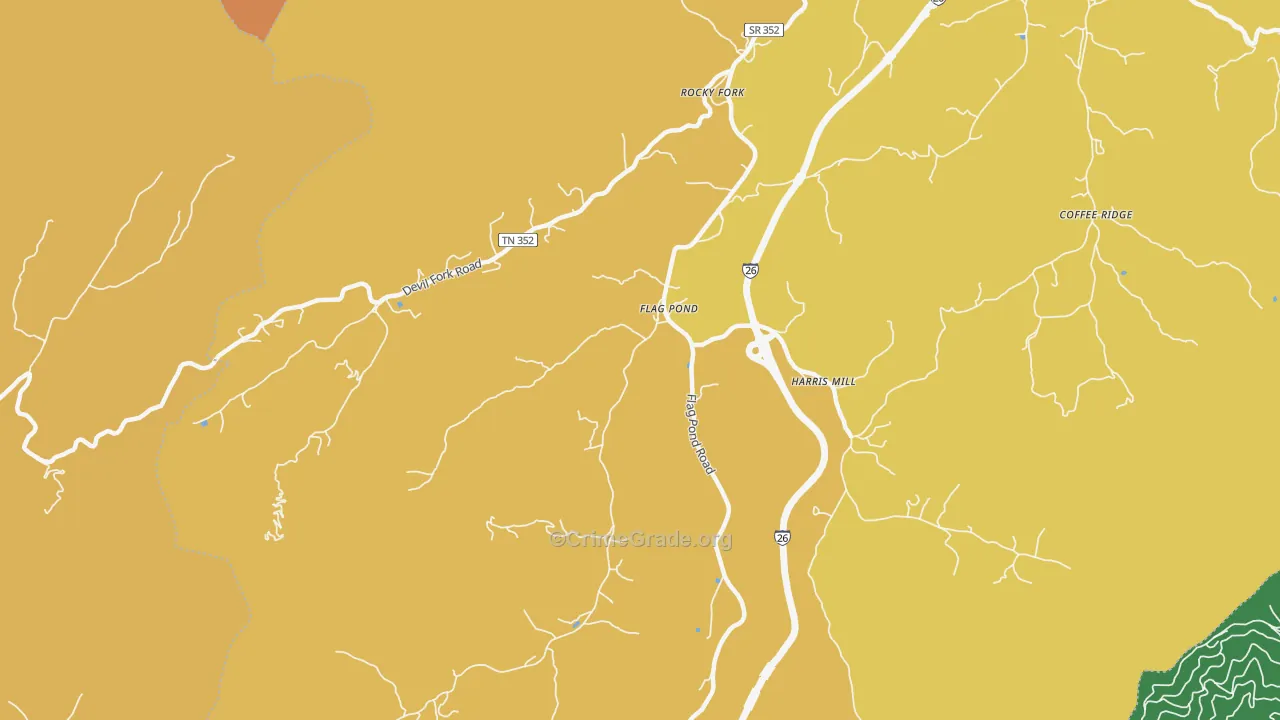 Flag Pond, TN Map of Burglary Rates