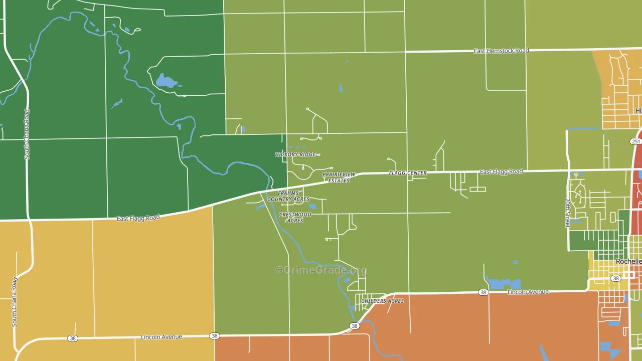 Flagg Center, IL Map of Burglary Rates