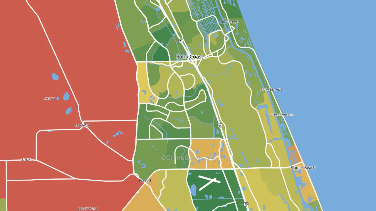 Flagler County, FL Map of Burglary Rates