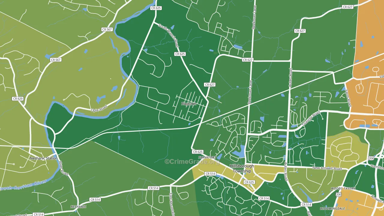Flagtown, NJ Map of Burglary Rates