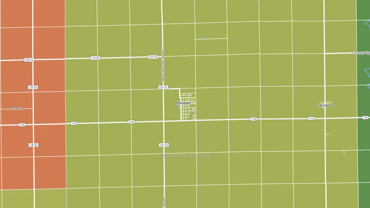 Flanagan, IL Map of Burglary Rates
