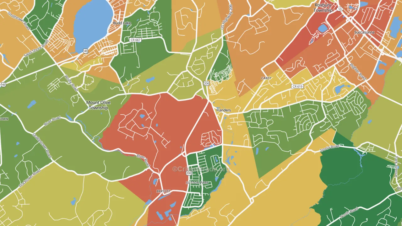 Flanders, NJ Map of Burglary Rates