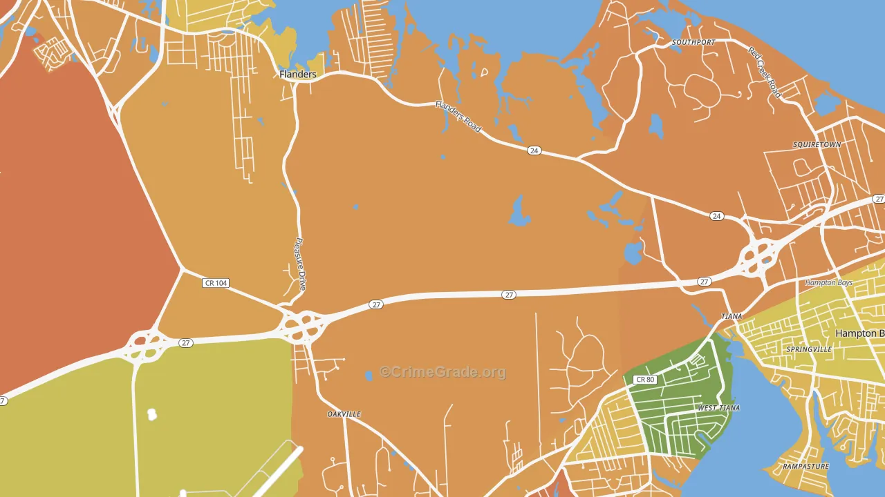 Flanders, NY Map of Burglary Rates