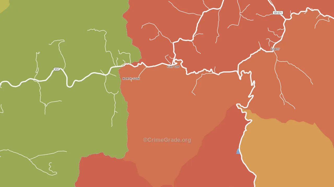 Flat Gap, VA Map of Burglary Rates
