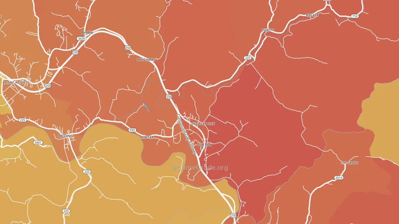 Flat Lick, KY Map of Burglary Rates