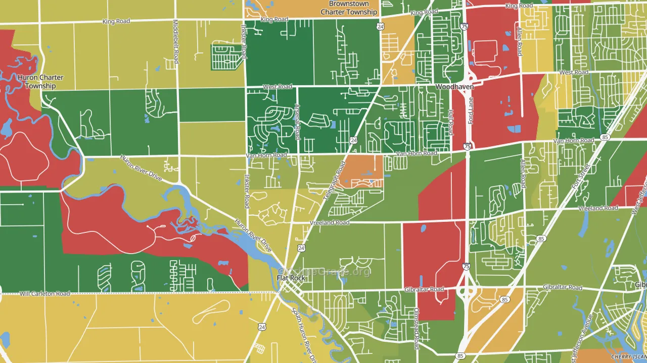Flat Rock Area, Flat Rock, MI Map of Burglary Rates