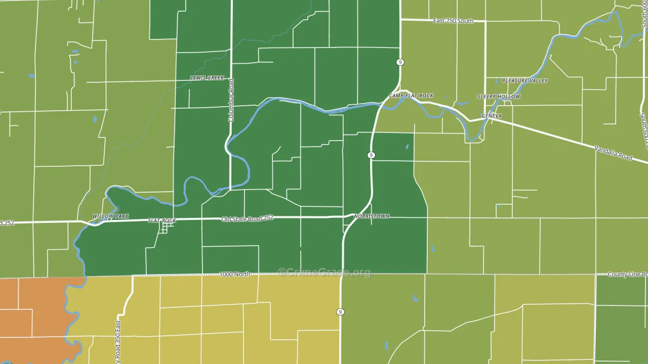 Flat Rock, IN Map of Burglary Rates