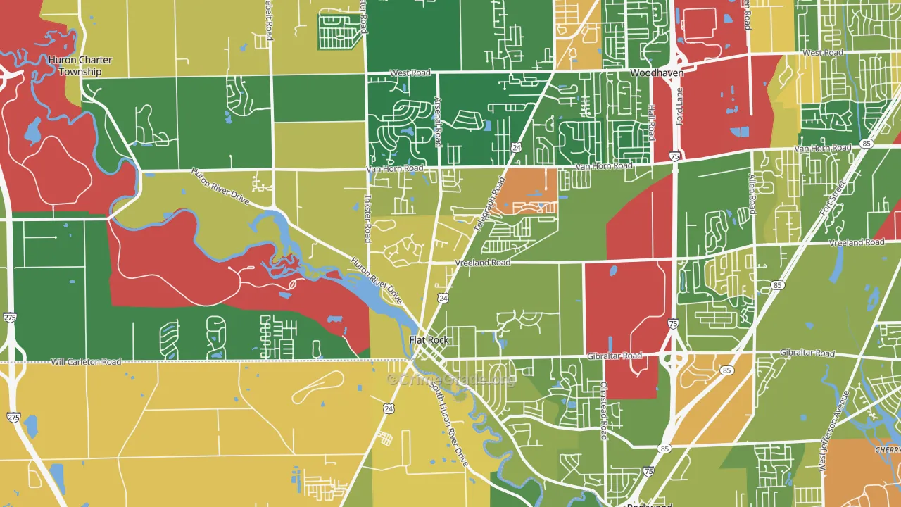 Flat Rock, MI Map of Burglary Rates
