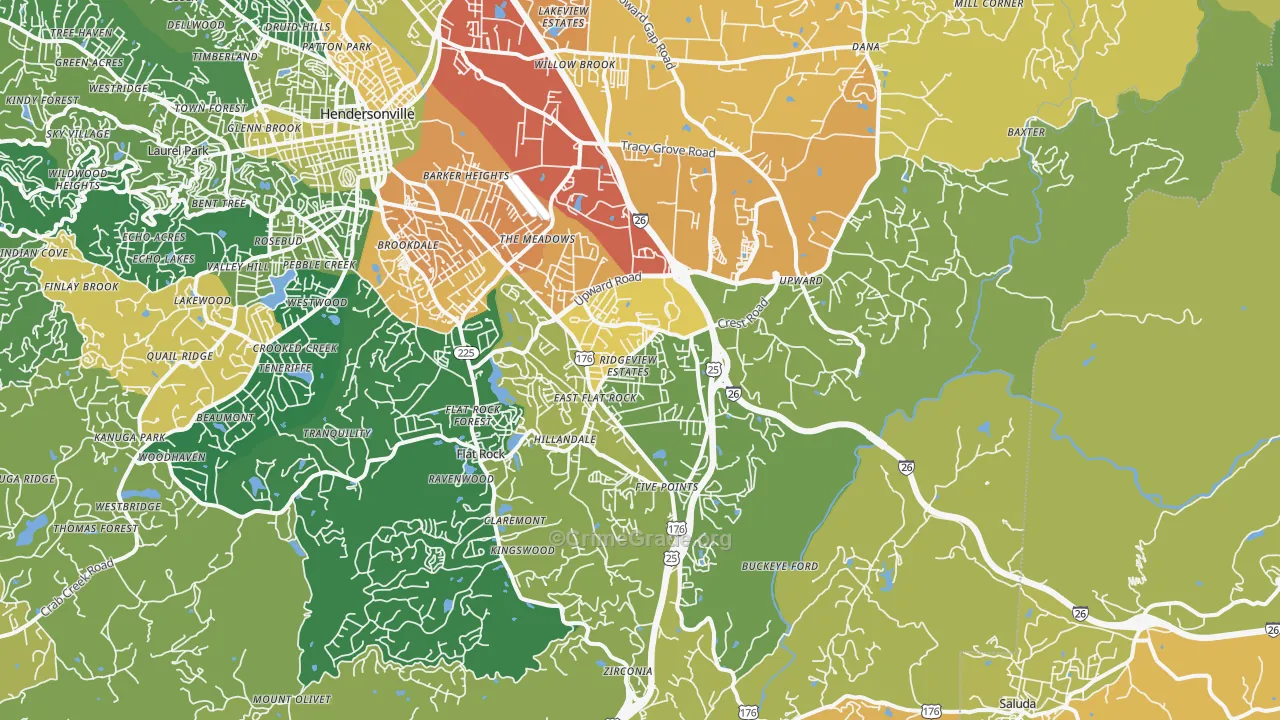 Flat Rock, NC Map of Burglary Rates