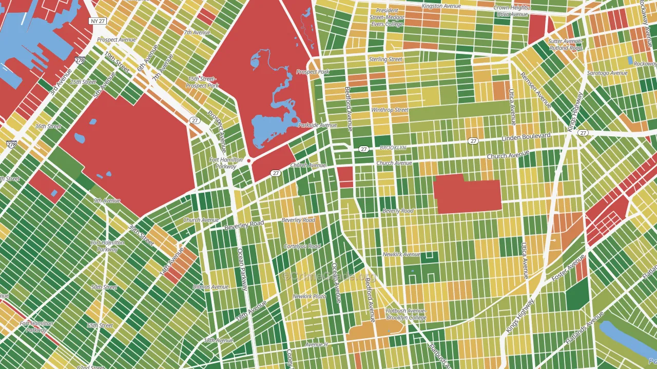Flatbush-Ditmas Park, Brooklyn, NY Map of Burglary Rates