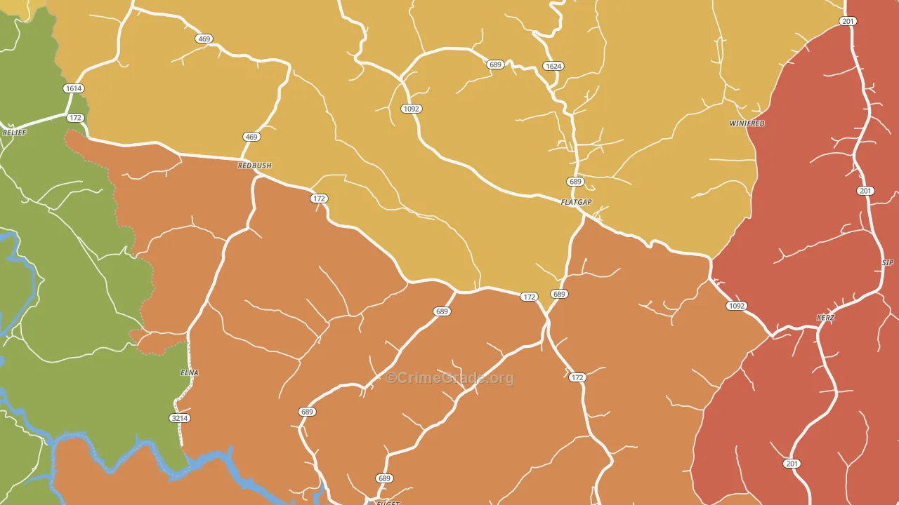 Flatgap, KY Map of Burglary Rates