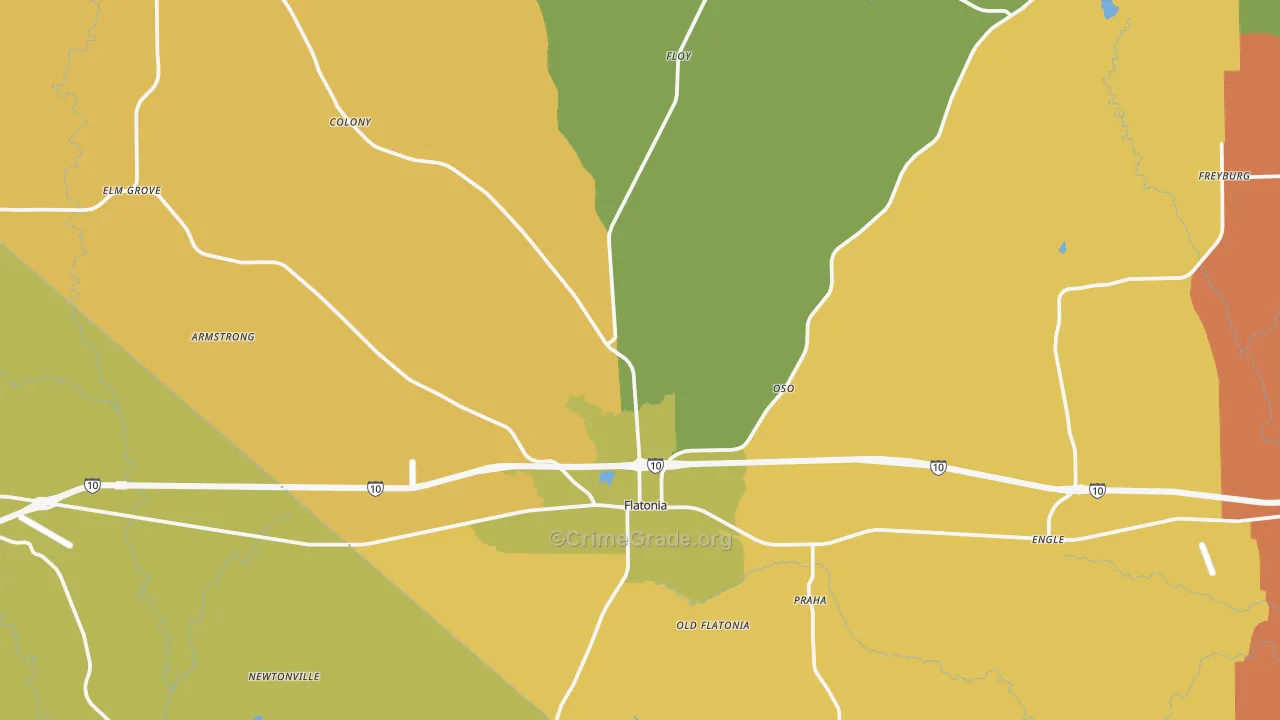 Flatonia, TX Map of Burglary Rates