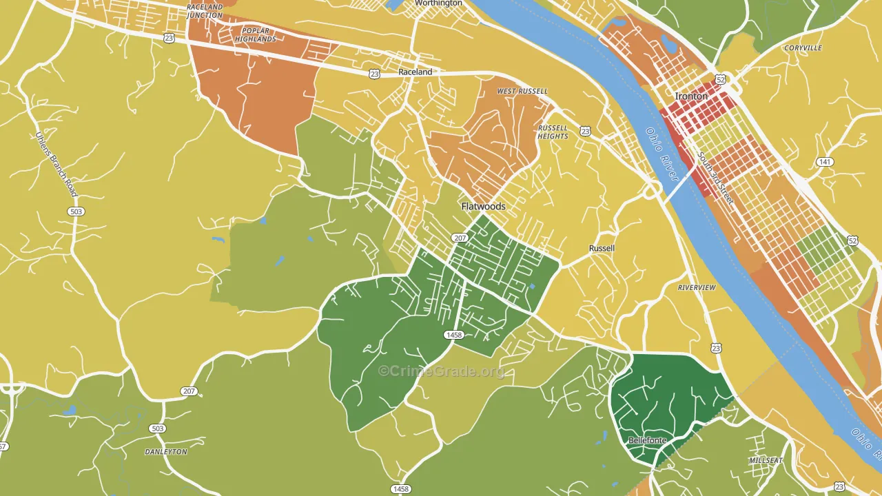 Flatwoods, KY Map of Burglary Rates